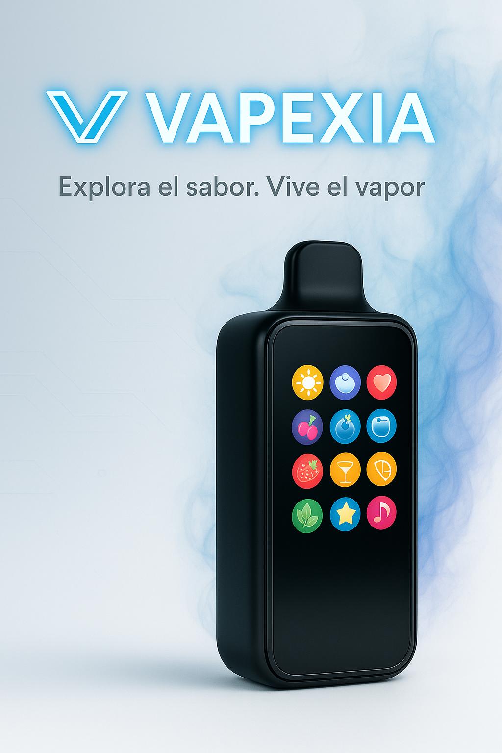 Logo Vapexia y vape con pantalla digital